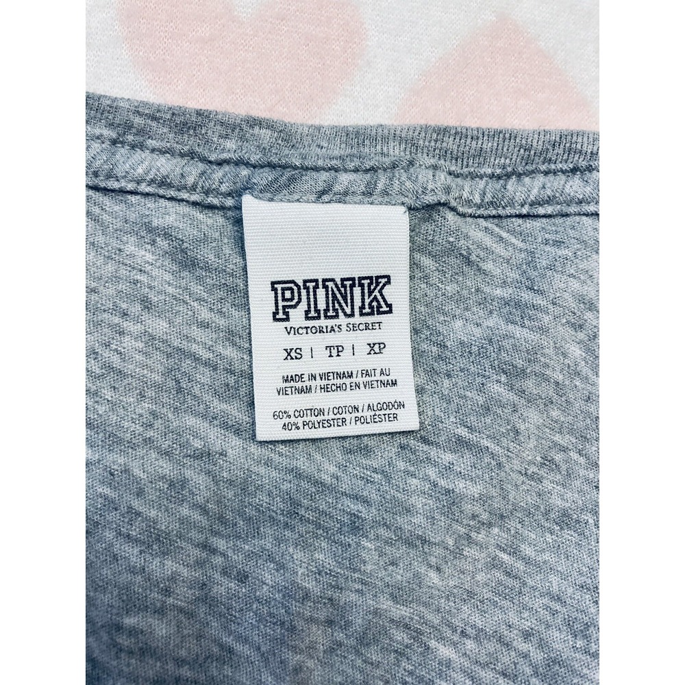 Pink Victoria's Secret T-Shirt Womens XS Grey Glitter Logo Scoop Neck Tee - Picture 3 of 6